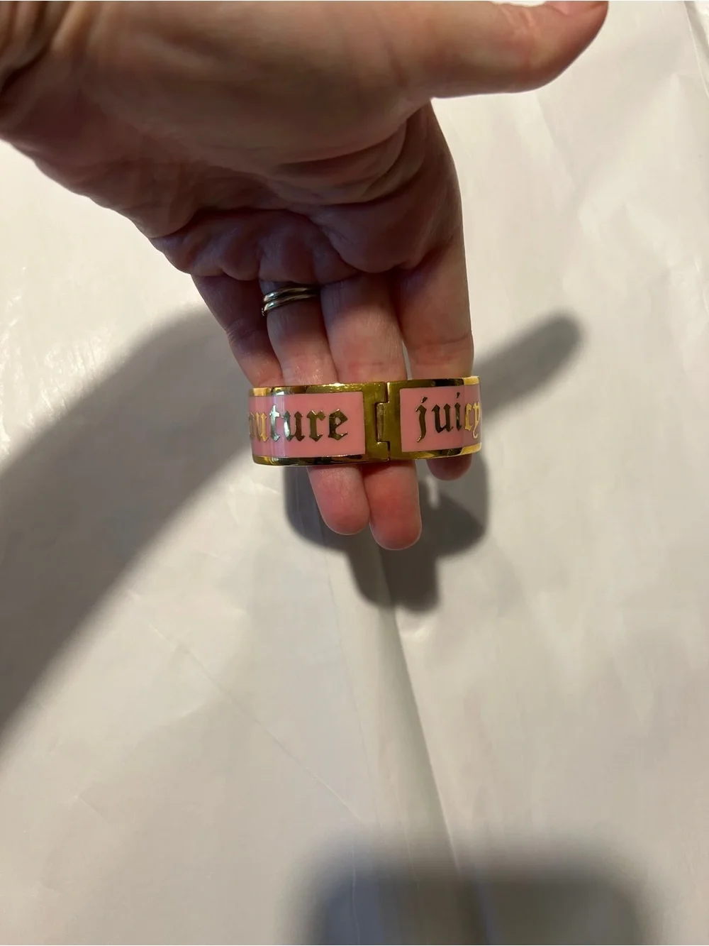 Juicy Couture Gold and Pink Heart Logo Cuff Bracelet